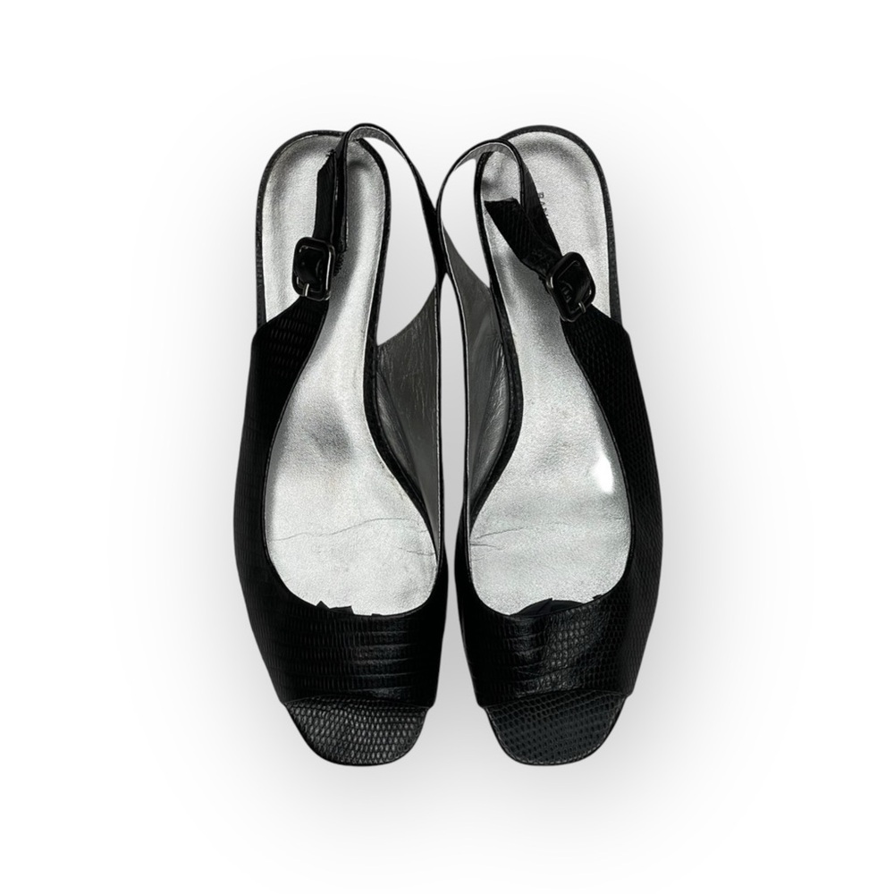 Banana Republic ❁ Leather Peep Toe Slingback Sandal Straw Espadrilles ❁ Black ❁ - Picture 9 of 16
